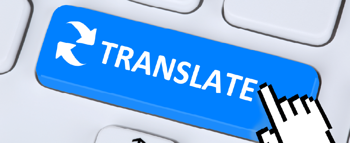 Banner teclado de computador com a tecla TRANSLATE em azul Banner teclado de computador com a tecla TRANSLATE em azul