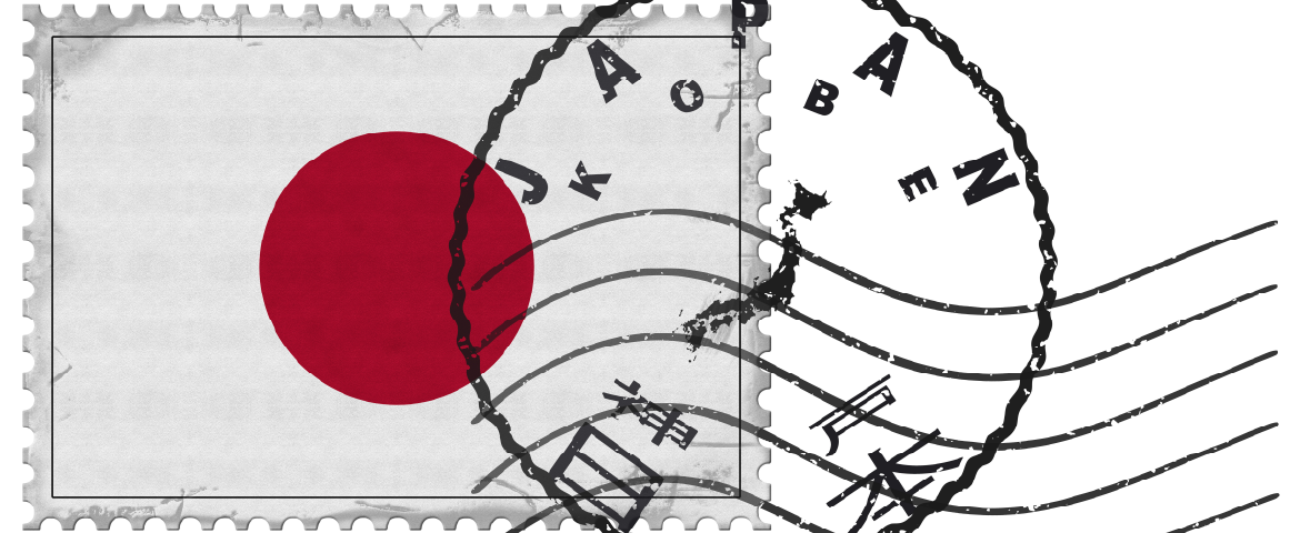 Montagem com bandeira e selo do Japão