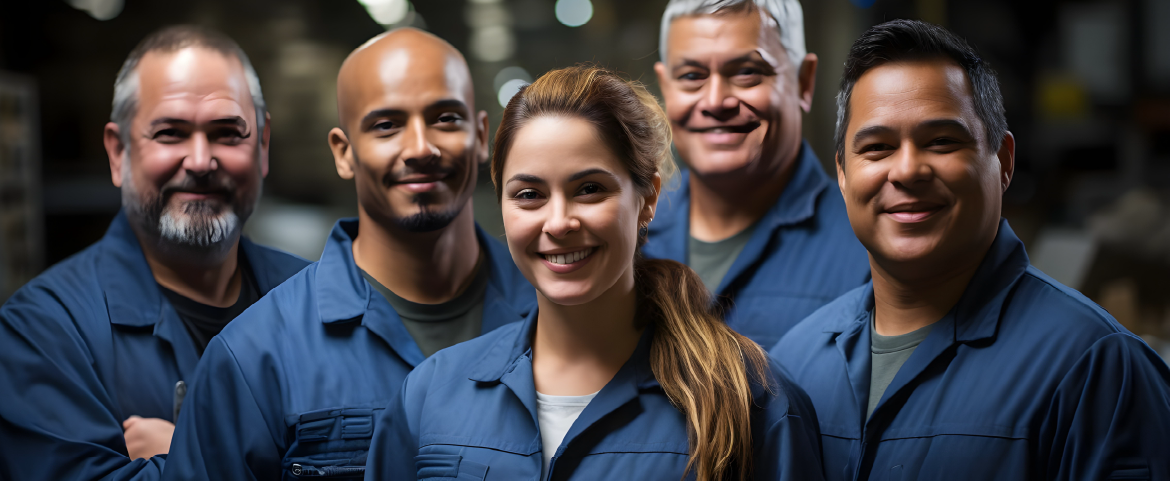 Trabalhadores de uniforme em ambiente de trabalho