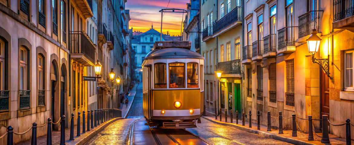 Bonde de Lisboa, Portugal durante a noite. Bonde de Lisboa, Portugal durante a noite.