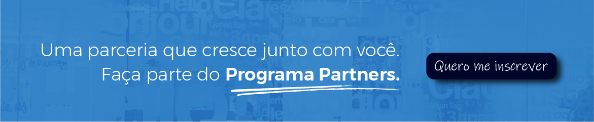 Banner eTraduções: Parceria que cresce com você. Programa Partners eTraduções.