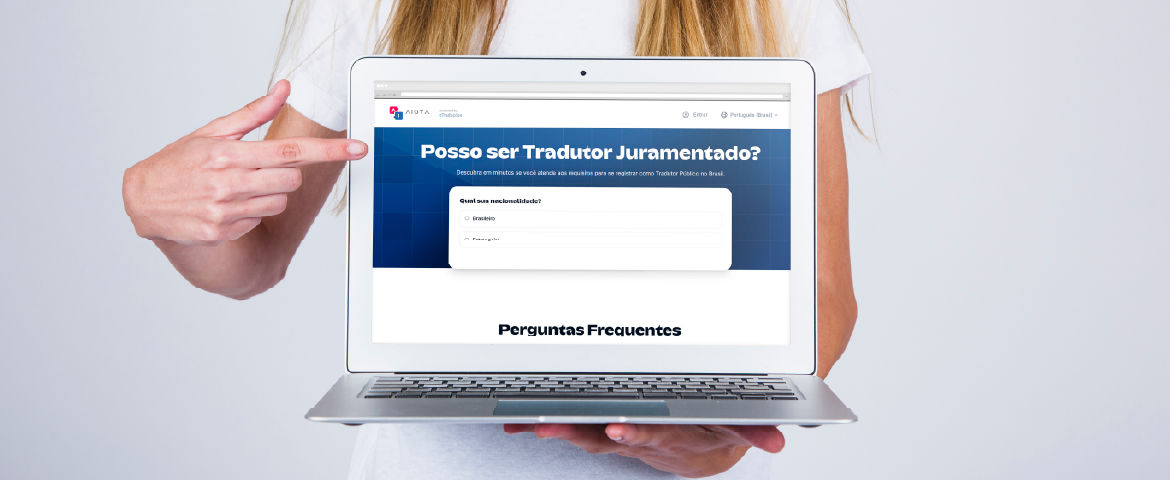 Mockup laptop com ferramenta da AIUTA para Tradutores Juramentados. Mockup laptop com ferramenta da AIUTA para Tradutores Juramentados.